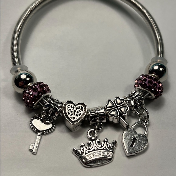 2159-PCM Snake Stretch Chain  Beads And Charm Bracelet - Picture 9 of 14